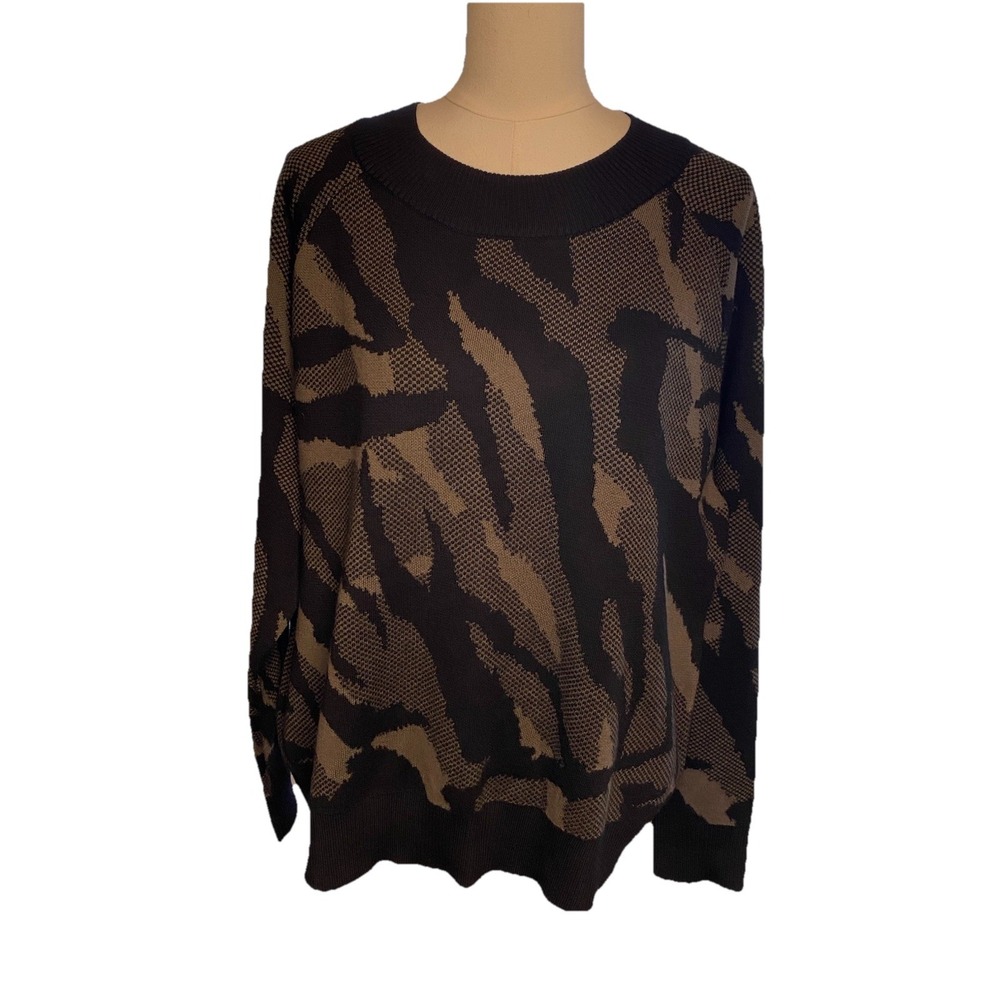 Athleta Sweater Size XL Animal Leopard Print Wool Blend Gorgtgcartigan